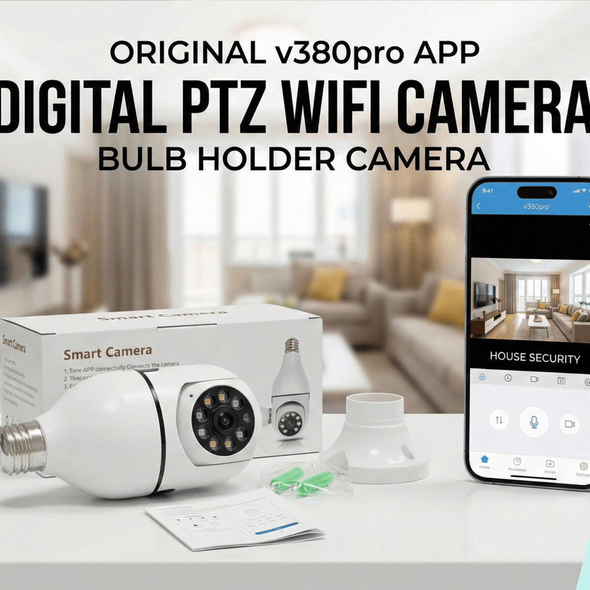 V380 Pro Smart Wireless Camera - WiFi Bulb Shape CCTV Security Camera ( Allow to Open ) On Demand. - ZEEBLENDZ.PK